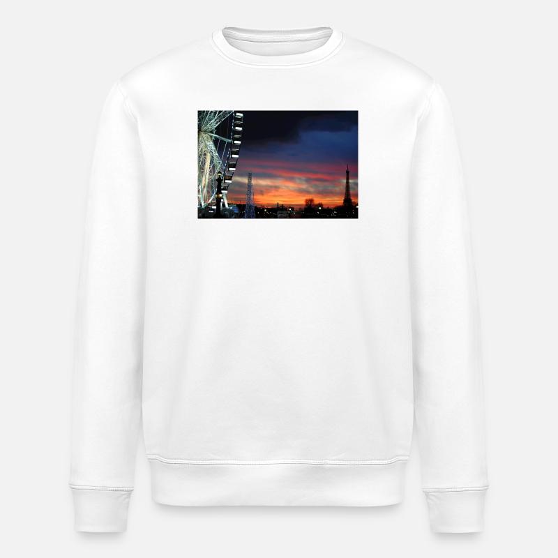 Paris at Sunset Ferris Wheel - Stanley/Stella ROLLER Unisex Organic Sweatshirt - white