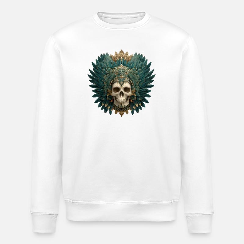Crâne de Quetzal Calavera - Sweat bio ROLLER Stanley/Stella Unisexe - blanc
