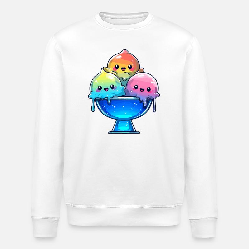 Regenbogen Eis-Trio in Schale - Stanley/Stella ROLLER Unisex Organic Sweatshirt - white