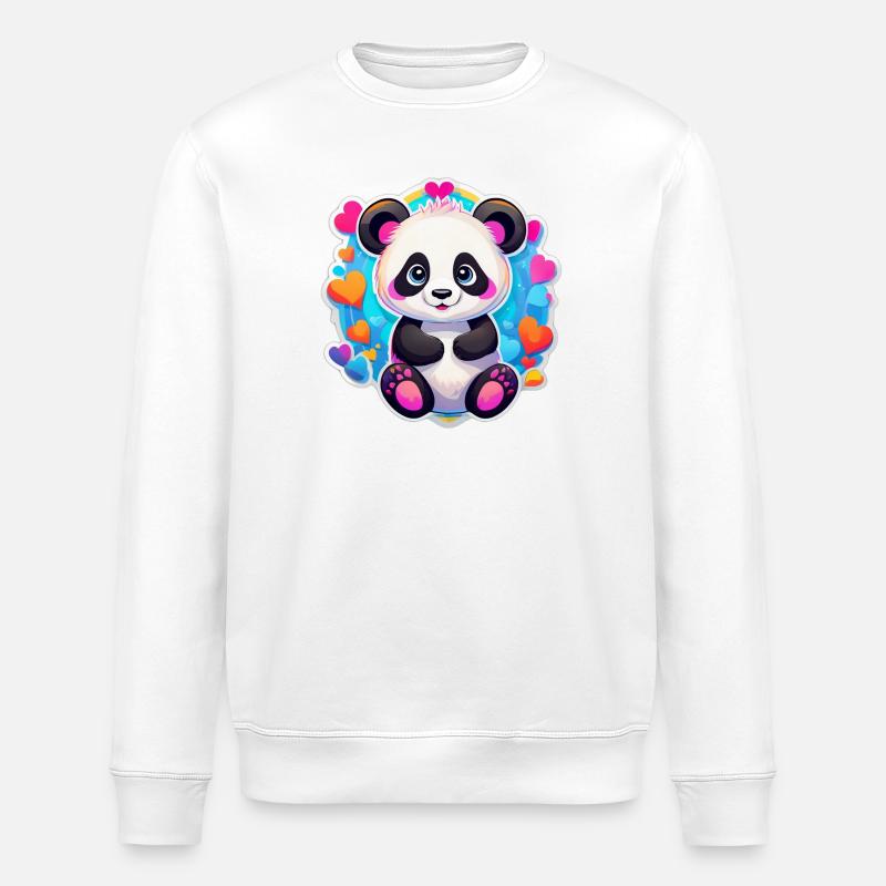 Rainbow Heart Panda - Stanley/Stella ROLLER Unisex Organic Sweatshirt - white