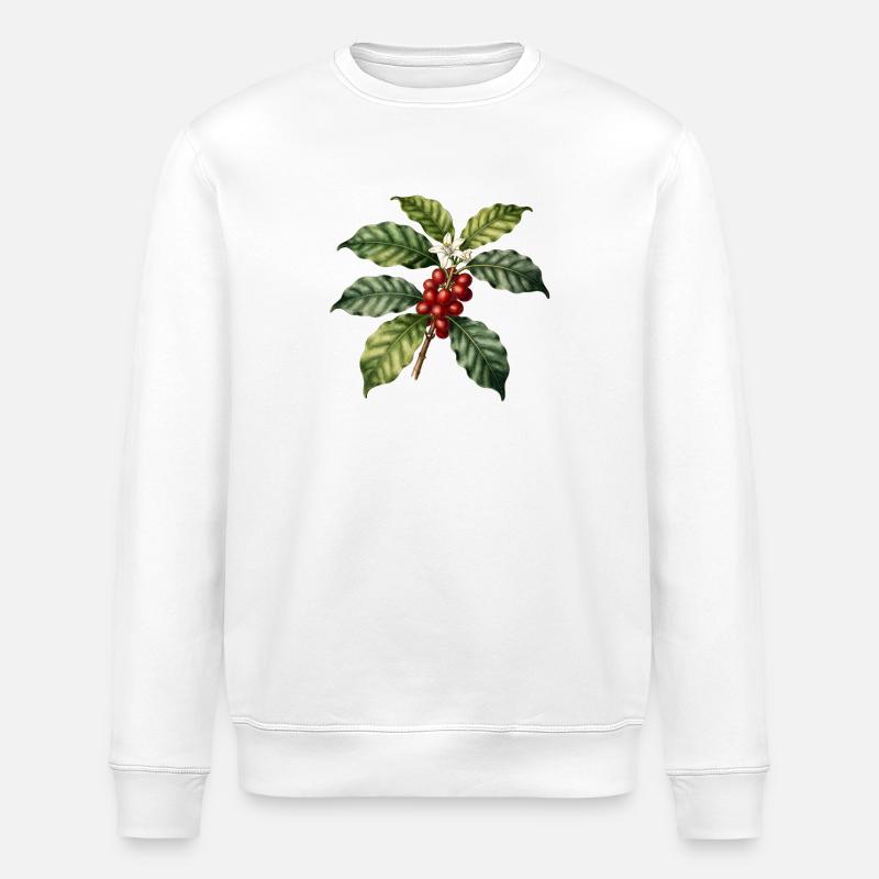 Illustrated Botanical Coffee Tree - Stanley/Stella ROLLER Unisex Organic Sweatshirt - white