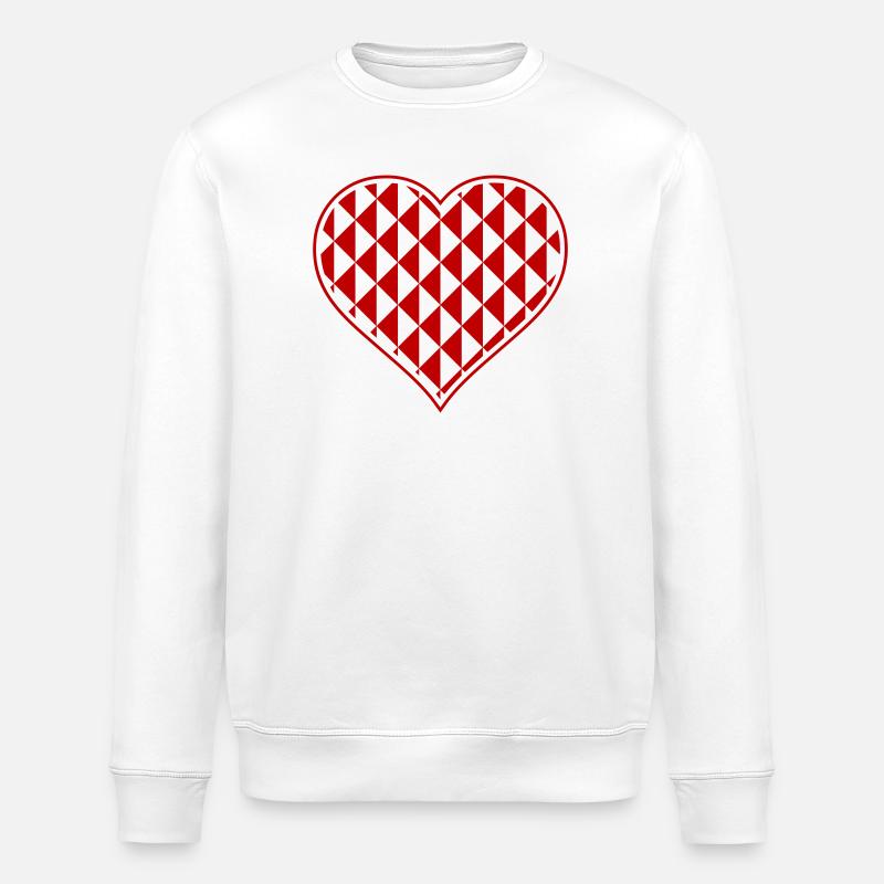 Geometric Heart Pattern Red-Black - Stanley/Stella ROLLER Unisex Organic Sweatshirt - white