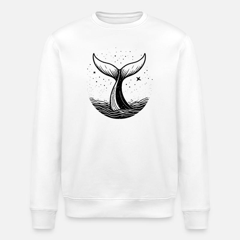 Whale Silhouette Minimal Ocean Design - Stanley/Stella ROLLER Unisex Organic Sweatshirt - white