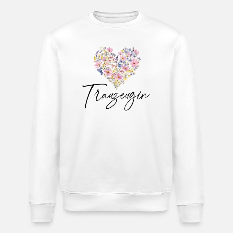 Blumen Herz - Trauzeugin - Personalisierbar - Stanley/Stella Unisex Bio-Sweatshirt ROLLER - Weiß