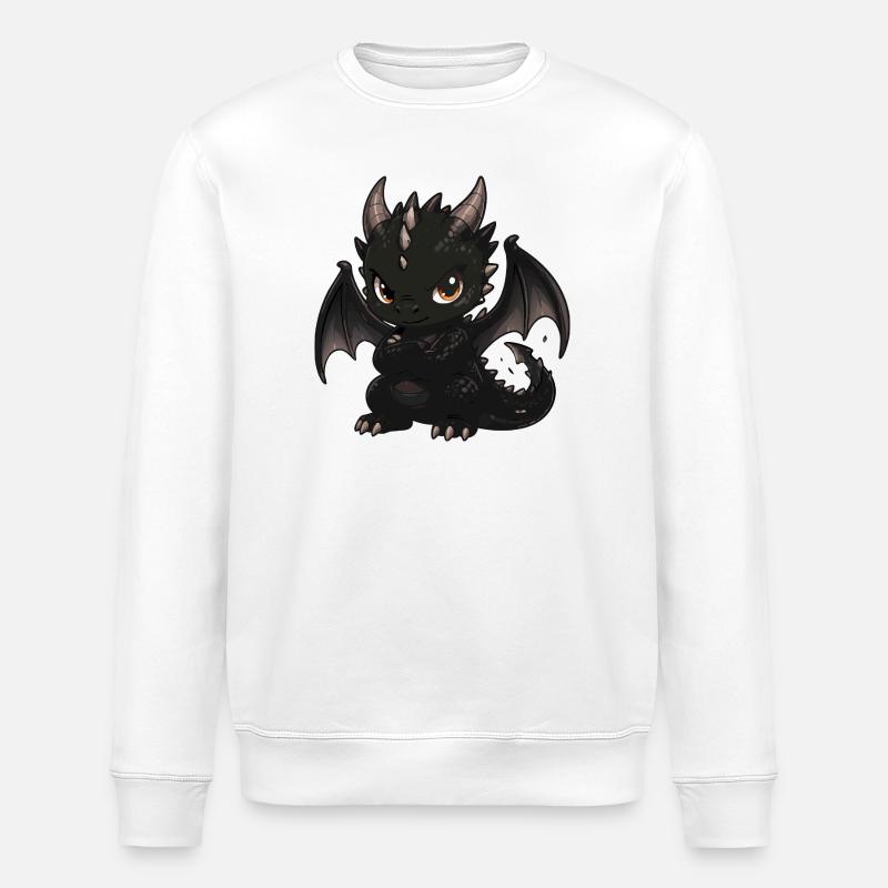 Black Dragon Chibi with Wings - Stanley/Stella ROLLER Unisex Organic Sweatshirt - white