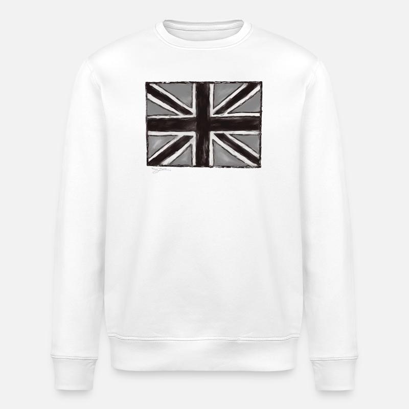 Grau Gemaltes Union Jack Kunst - Stanley/Stella Unisex Bio-Sweatshirt ROLLER - Weiß