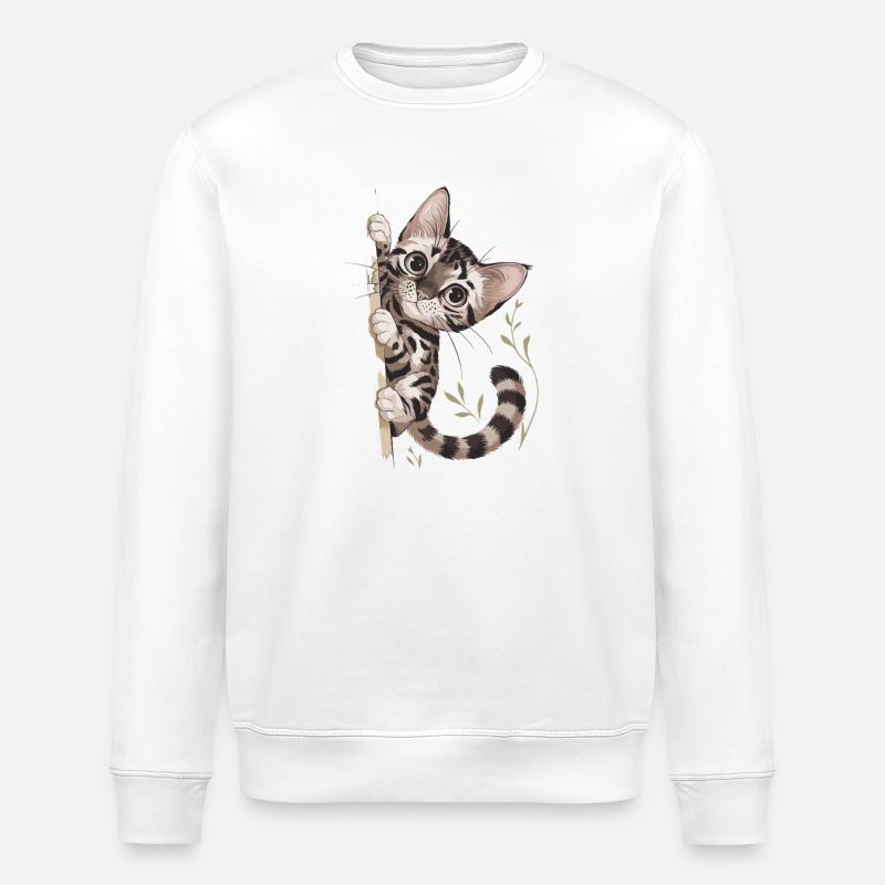 Chat curieux avec un motif végétal - Sweat bio ROLLER Stanley/Stella Unisexe - blanc