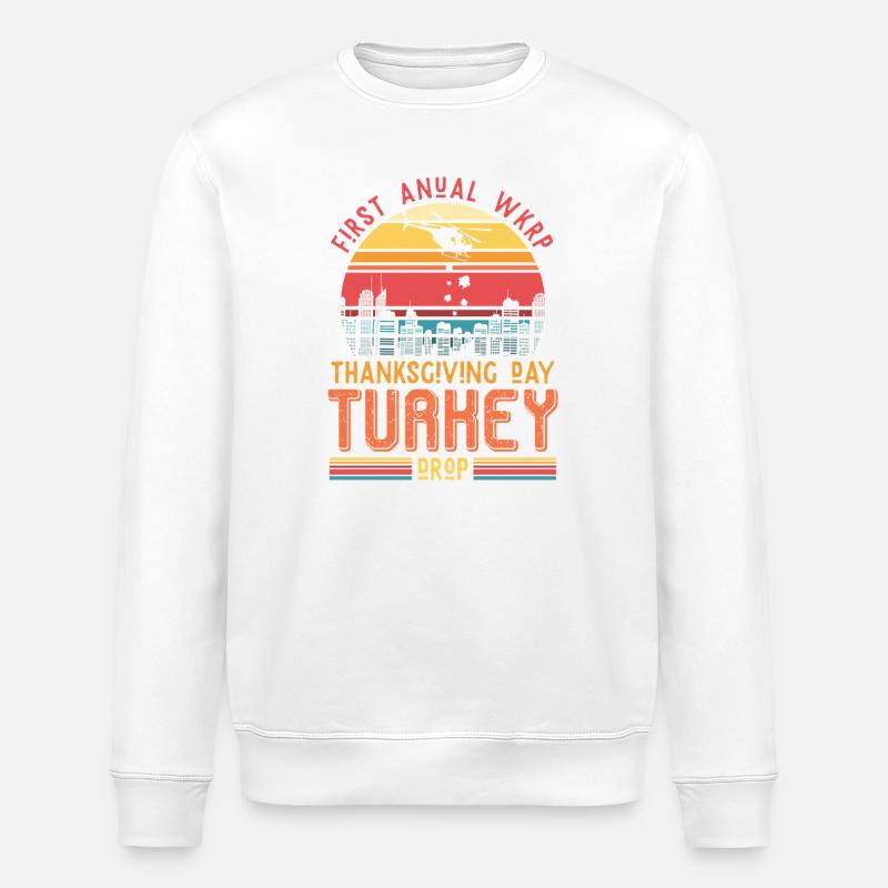 Thanksgiving Turkey Drop Retro Gift - Stanley/Stella ROLLER Unisex Organic Sweatshirt - white