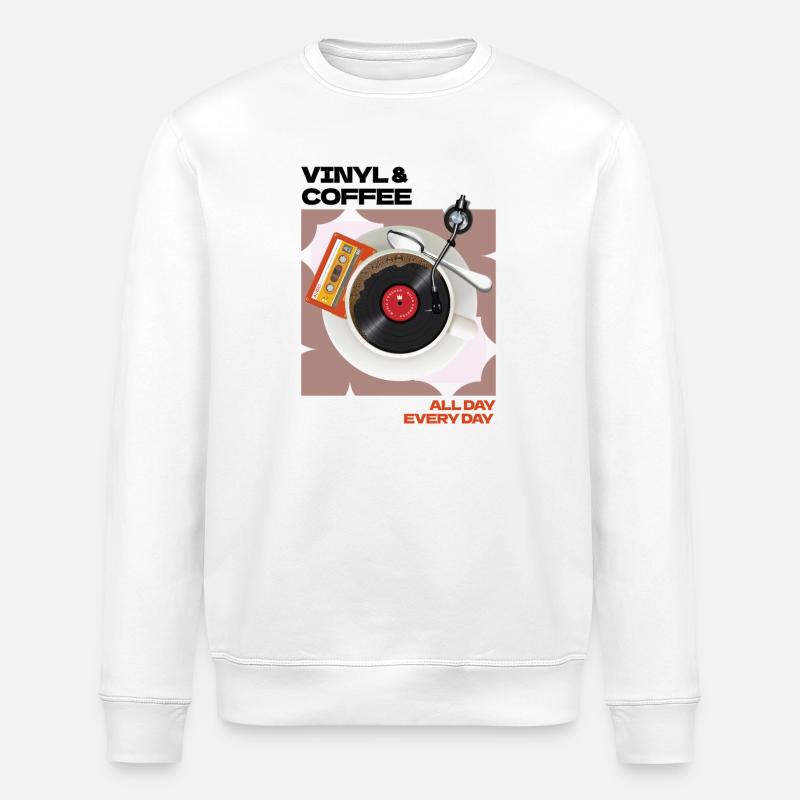Vinyl & Coffee All Day Every Day - Stanley/Stella ROLLER Unisex Organic Sweatshirt - white