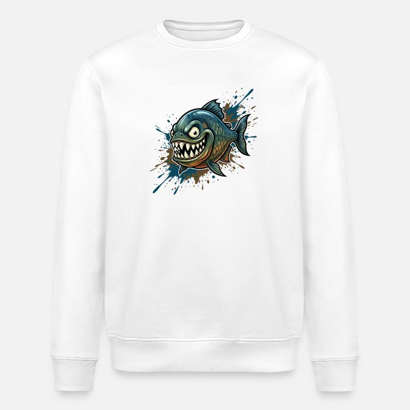 Brave piranha with paint splashes - Stanley/Stella ROLLER Unisex Organic Sweatshirt - white
