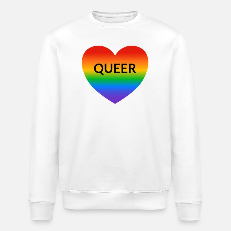 Pride QUEER rainbow heart - Stanley/Stella ROLLER Unisex Organic Sweatshirt - white