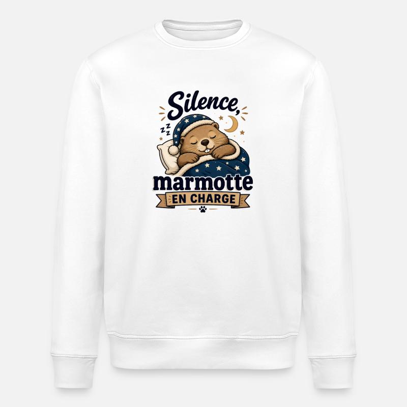 Silence marmotte en charge - Sweat bio ROLLER Stanley/Stella Unisexe - blanc