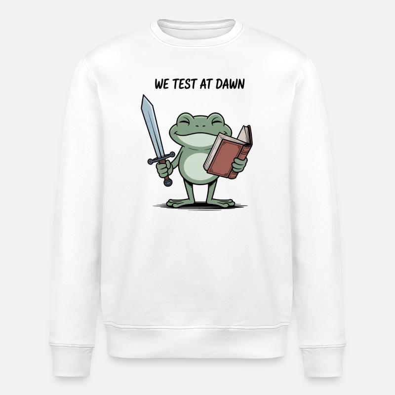 Dawn Quest Frog: Sword & Scroll - Stanley/Stella ROLLER Unisex Organic Sweatshirt - white