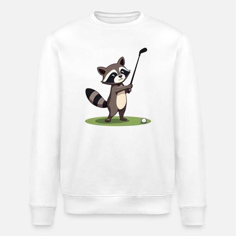 Waschbär spielt Golf - Stanley/Stella Unisex Bio-Sweatshirt ROLLER - Weiß