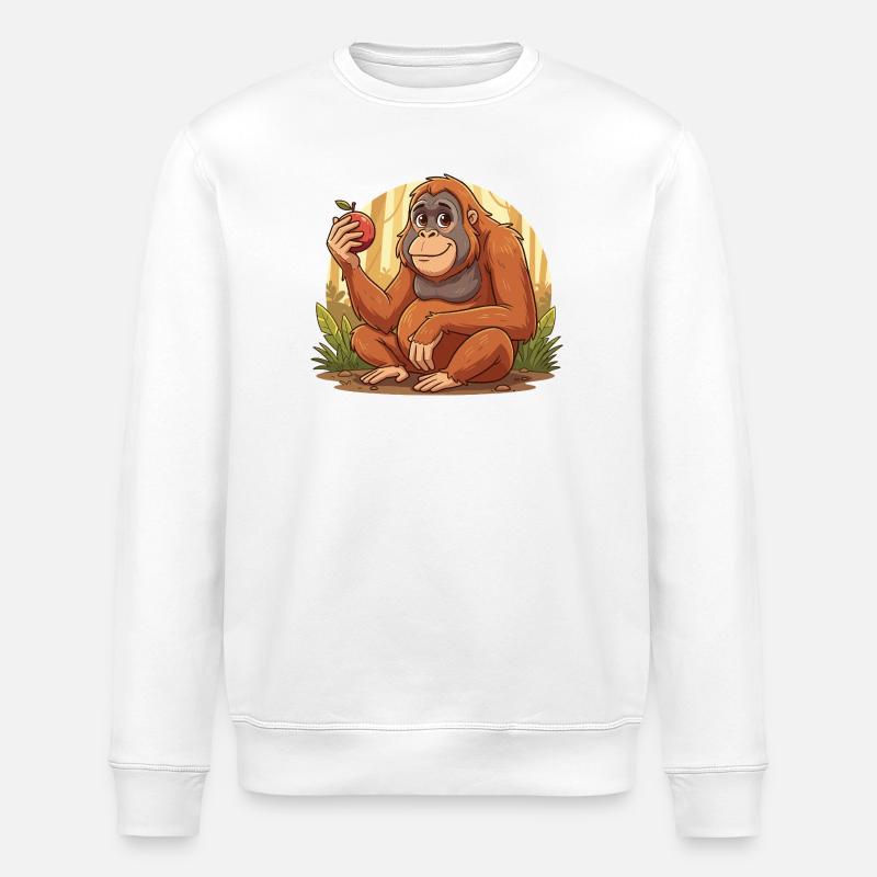 Orangutan mit Apfel – Dschungelcharme - Stanley/Stella Unisex Bio-Sweatshirt ROLLER - Weiß