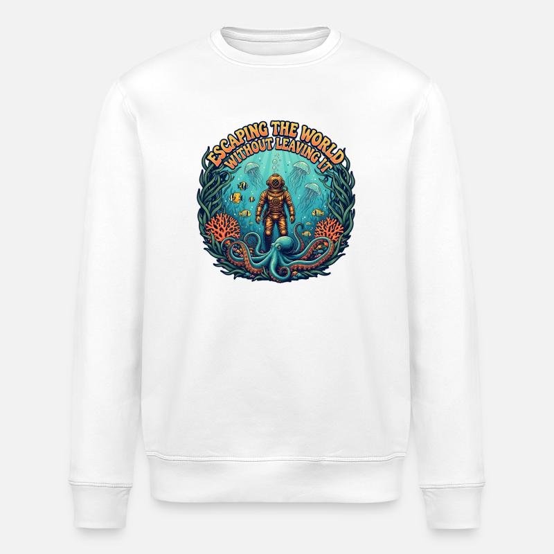 Fuir le monde sous l’eau | Plongée - Sweat bio ROLLER Stanley/Stella Unisexe - blanc