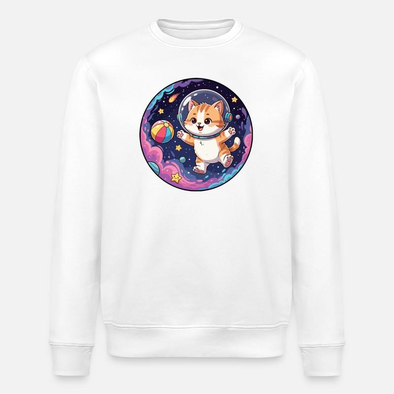 Katzen-Astronaut im bunten All - Stanley/Stella Unisex Bio-Sweatshirt ROLLER - Weiß