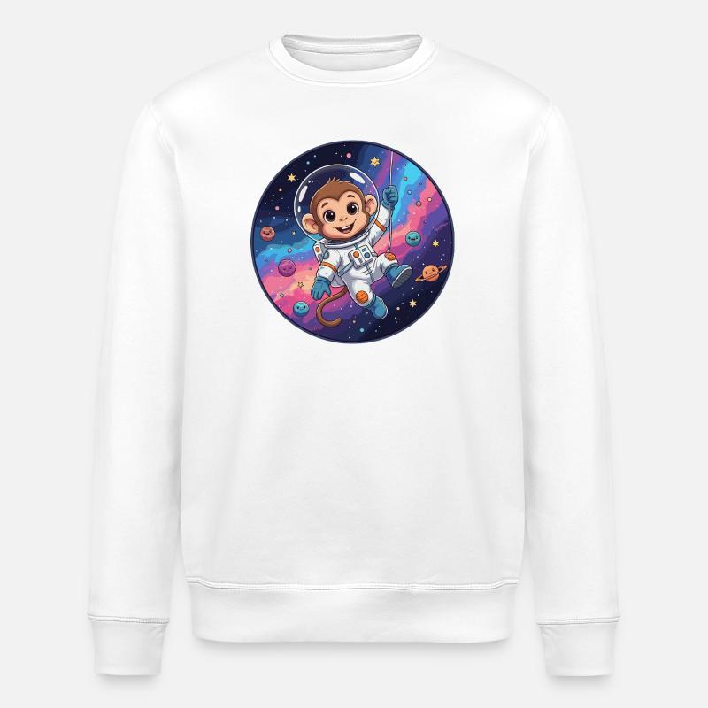 Affen-Astronaut im Sternenraum - Stanley/Stella Unisex Bio-Sweatshirt ROLLER - Weiß