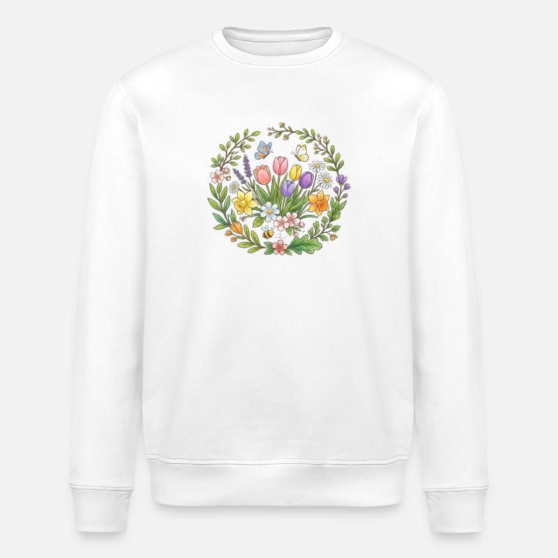 Couronne florale printanière de tulipes - Sweat bio ROLLER Stanley/Stella Unisexe - blanc