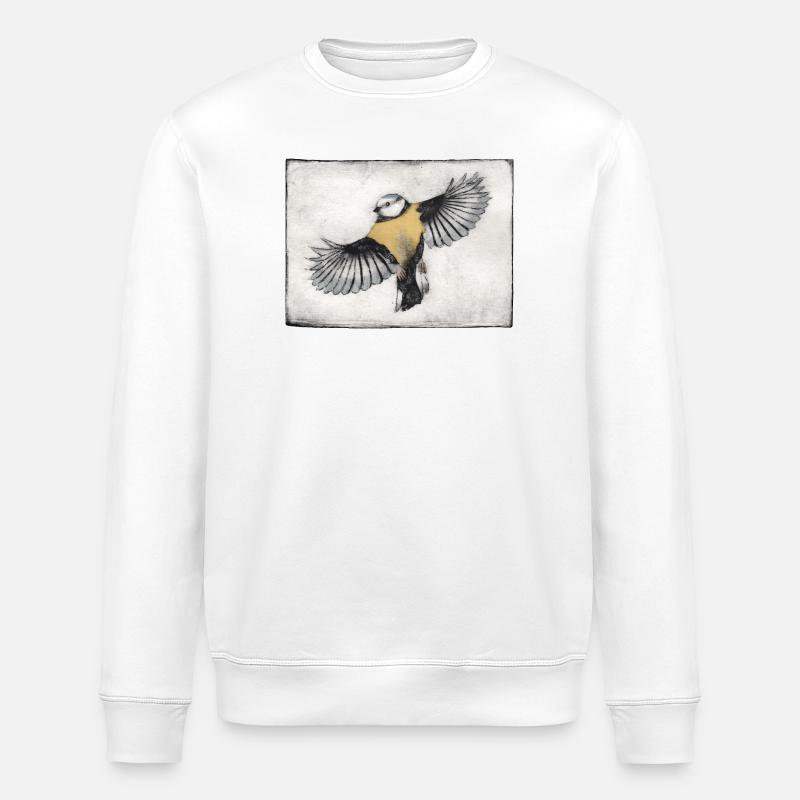 Bird in Flight - Hand Carved Printable - Stanley/Stella ROLLER Unisex Organic Sweatshirt - white