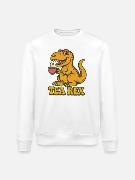 Tea Rex: Dinosaur Tea Time - Stanley/Stella ROLLER Unisex Organic Sweatshirt - white