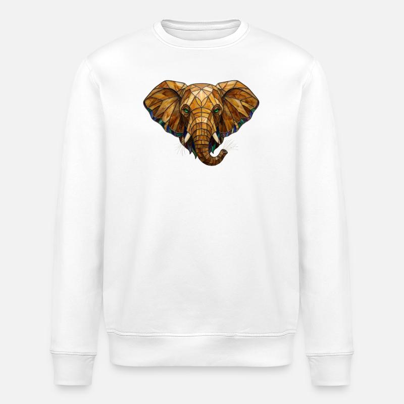 Portrait d’éléphant en vitrail mosaïque - Sweat bio ROLLER Stanley/Stella Unisexe - blanc