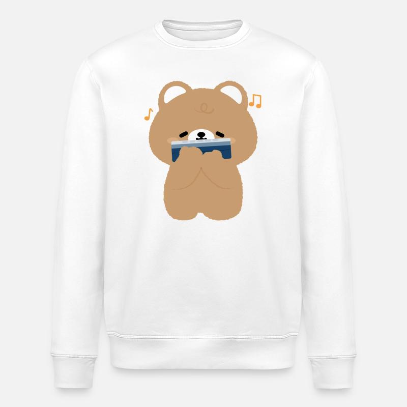 Braune Bär-Mundharmonika - Stanley/Stella Unisex Bio-Sweatshirt ROLLER - Weiß