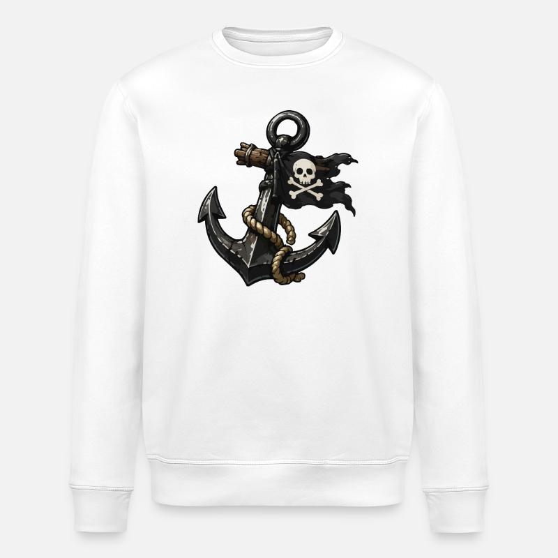 Piratenanker mit Totenschädel - Stanley/Stella Unisex Bio-Sweatshirt ROLLER - Weiß