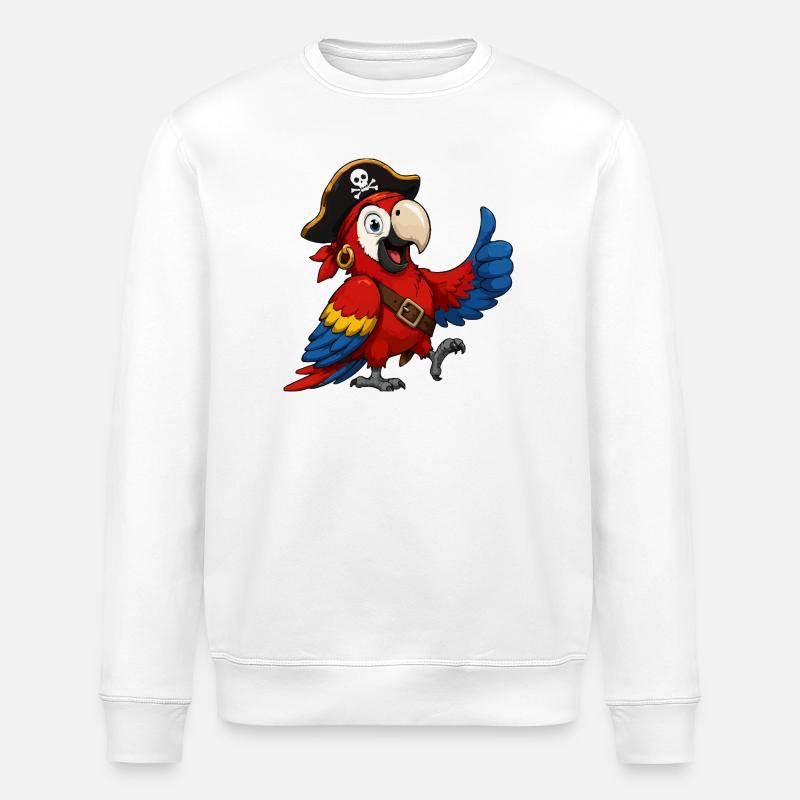Pirate Parrot Thumbs Up - Stanley/Stella ROLLER Unisex Organic Sweatshirt - white