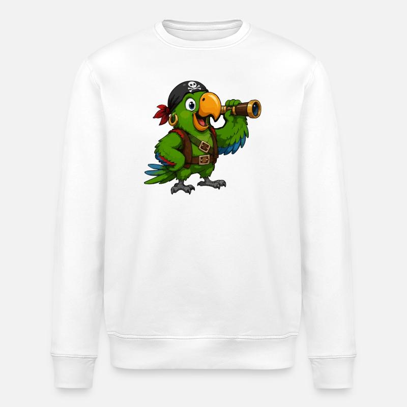 Pirate bird with spotting scope - Stanley/Stella ROLLER Unisex Organic Sweatshirt - white