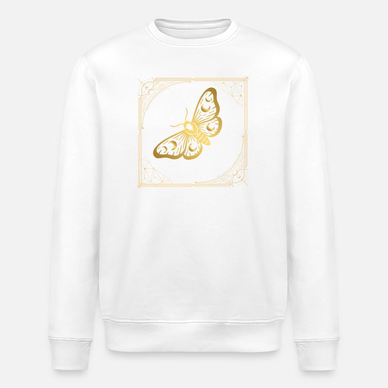 Golden Butterfly in Art Deco Frame - Stanley/Stella ROLLER Unisex Organic Sweatshirt - white