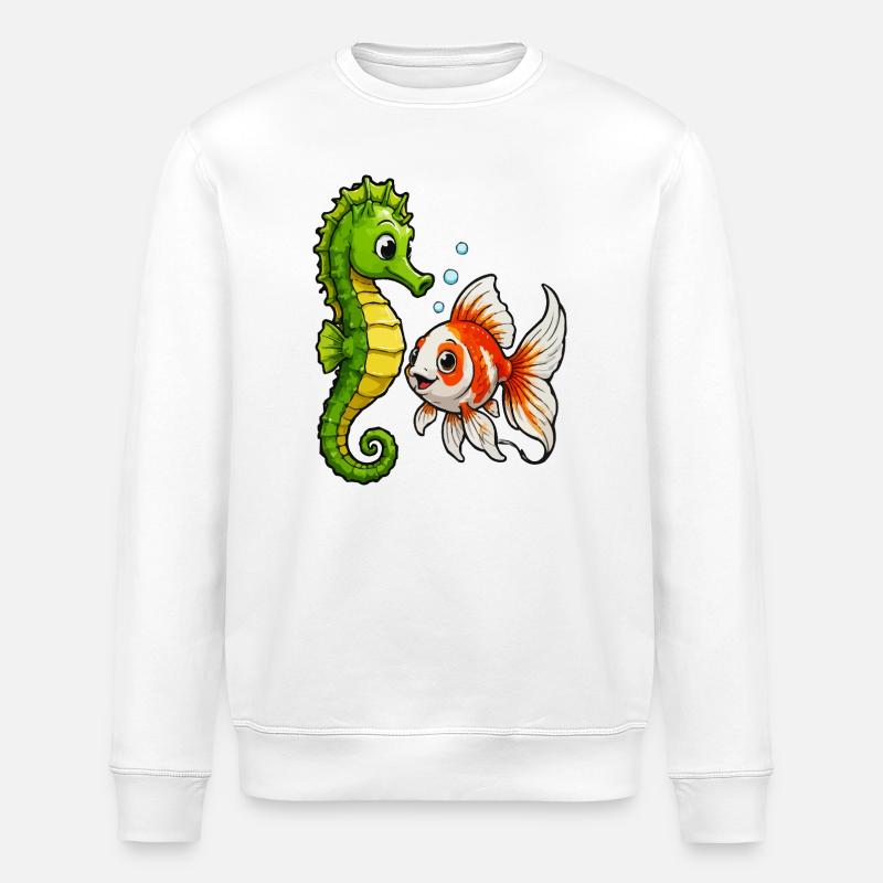 Poisson rouge hippocampe des Amis sous-marins - Sweat bio ROLLER Stanley/Stella Unisexe - blanc