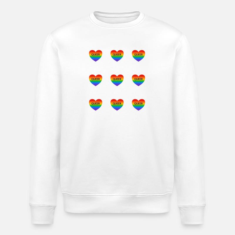 Queer Rainbow Hearts Pattern - Stanley/Stella ROLLER Unisex Organic Sweatshirt - white