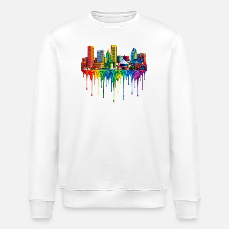 Baltimore Maryland Dripping Paint - Stanley/Stella ROLLER Unisex Organic Sweatshirt - white