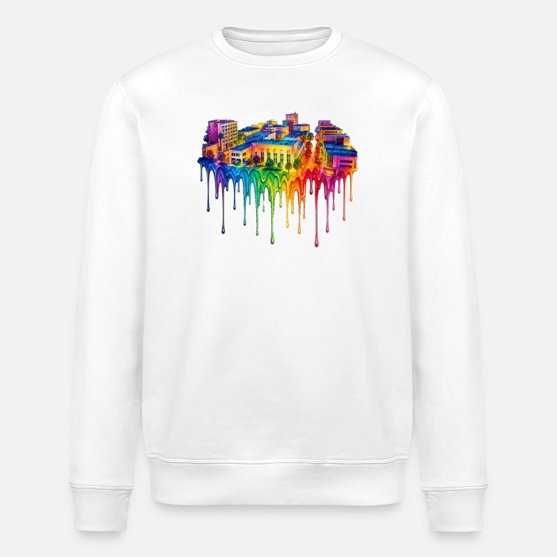 Bakersfield California Dripping Paint - Stanley/Stella ROLLER Unisex Organic Sweatshirt - white