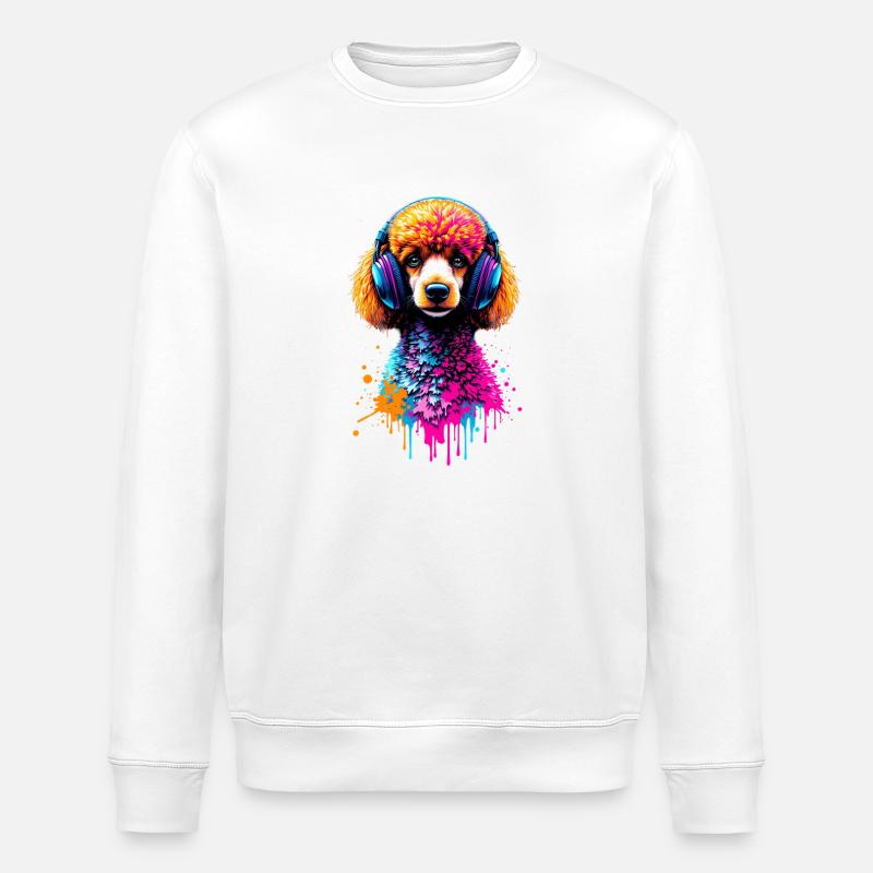 Pudel mit Kopfhörer - Stanley/Stella Unisex Bio-Sweatshirt ROLLER - Weiß