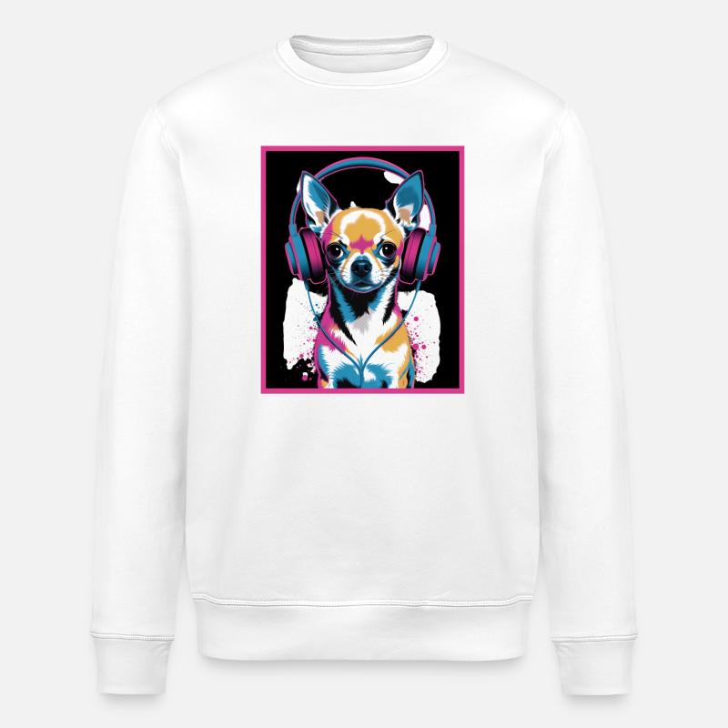 Chihuahua mit Kopfhörer - Stanley/Stella Unisex Bio-Sweatshirt ROLLER - Weiß