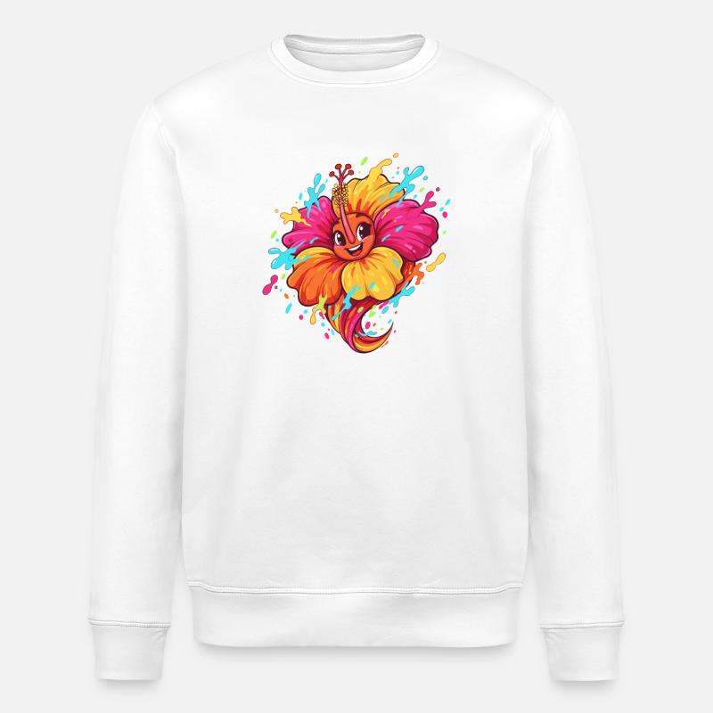 Kunterbunter Hibiskus-Karikatur - Stanley/Stella Unisex Bio-Sweatshirt ROLLER - Weiß