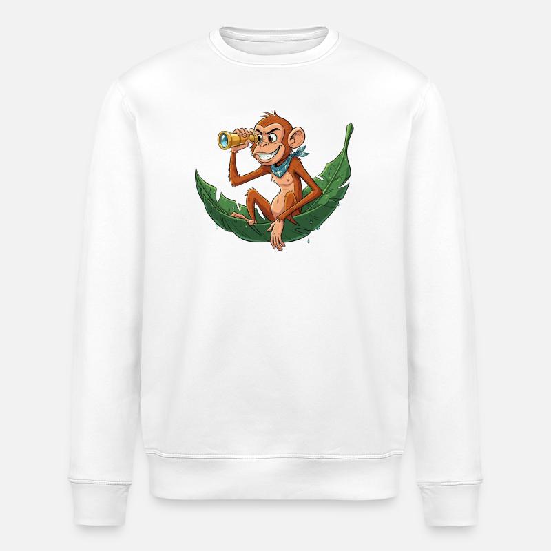 Adventure monkey with telescope - Stanley/Stella ROLLER Unisex Organic Sweatshirt - white