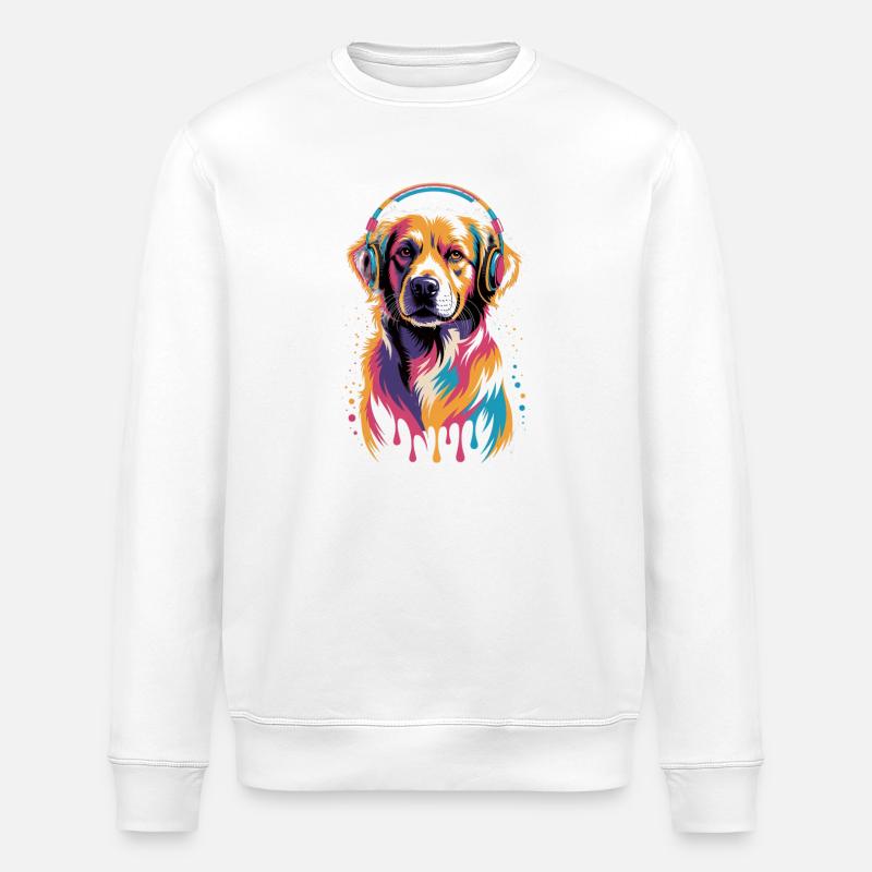 Golden Retriever mit Kopfhörer - Stanley/Stella Unisex Bio-Sweatshirt ROLLER - Weiß