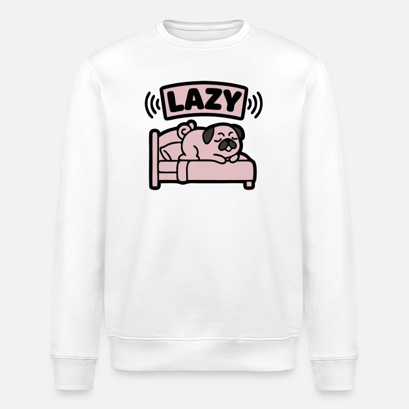 Lazy Mops Hund Bett Introvertiert - Stanley/Stella Unisex Bio-Sweatshirt ROLLER - Weiß