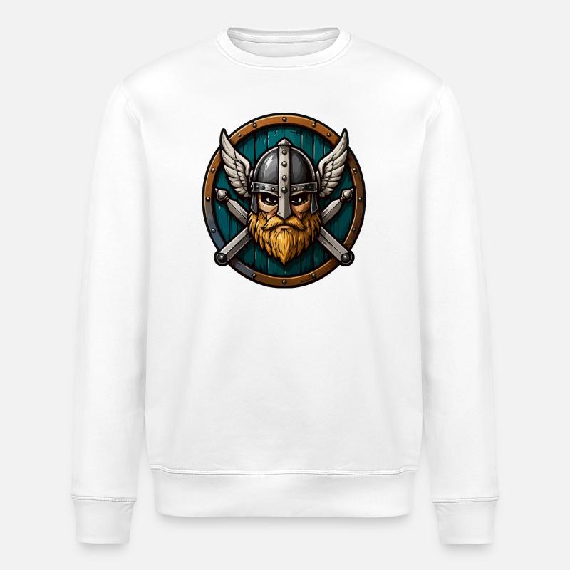 Viking Cartoon Warrior - Stanley/Stella ROLLER Unisex Organic Sweatshirt - white