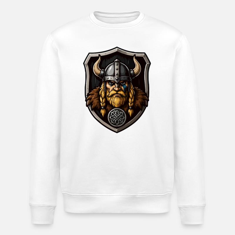 Viking Warrior with Shield - Stanley/Stella ROLLER Unisex Organic Sweatshirt - white