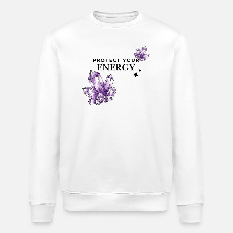 Violet crystal clusters on black - Stanley/Stella ROLLER Unisex Organic Sweatshirt - white
