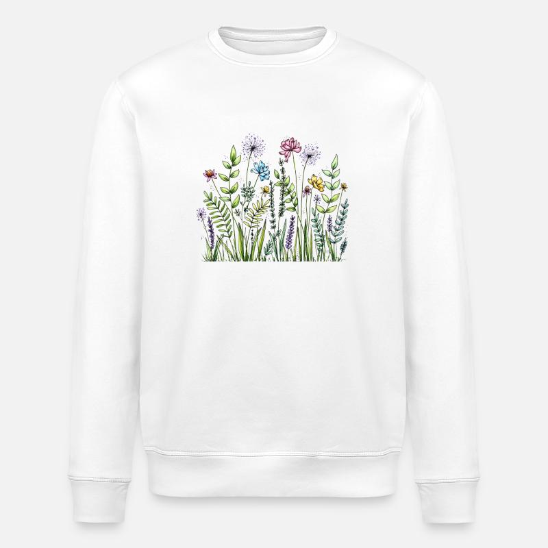 Croquis de prairie à fleurs sauvages - Sweat bio ROLLER Stanley/Stella Unisexe - blanc