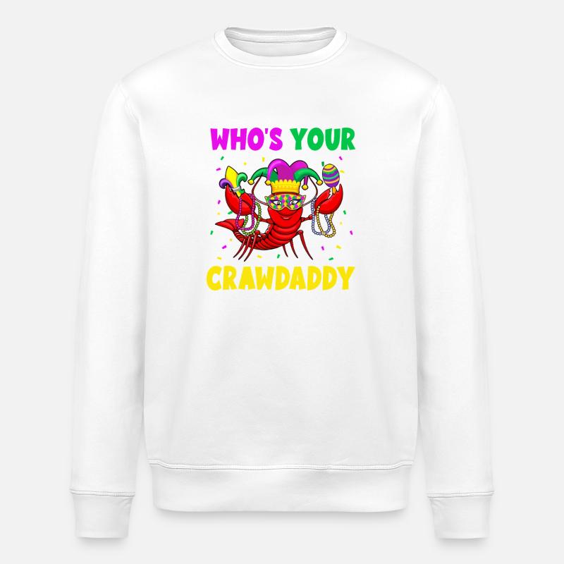 Crawdaddy Mardi Gras Mask - Stanley/Stella ROLLER Unisex Organic Sweatshirt - white