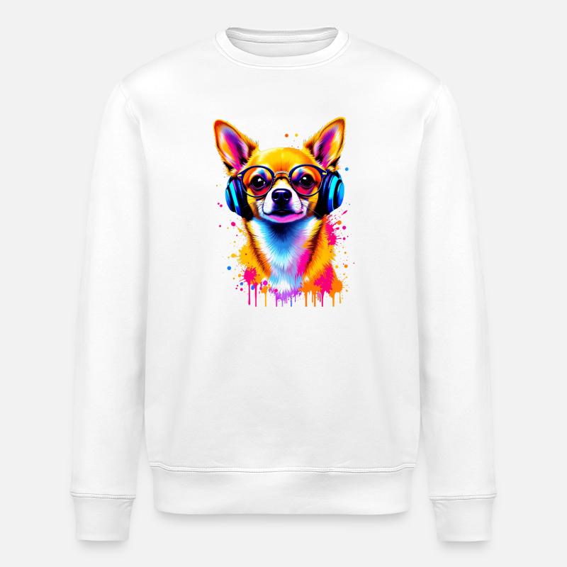Chihuahua Hund mit Kopfhörer - Stanley/Stella Unisex Bio-Sweatshirt ROLLER - Weiß