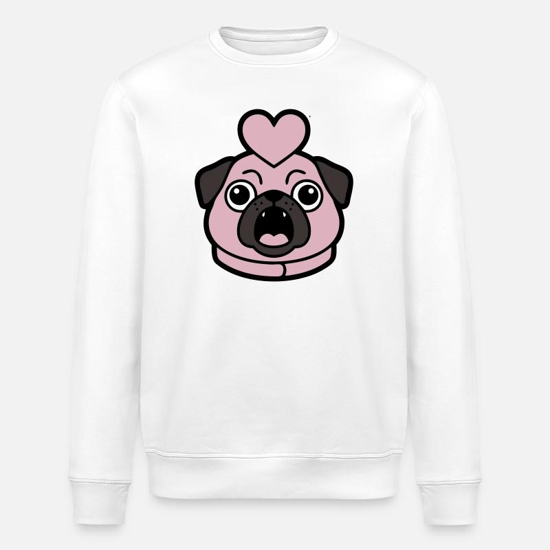Pug Dog Heart Love Bark - Stanley/Stella ROLLER Unisex Organic Sweatshirt - white