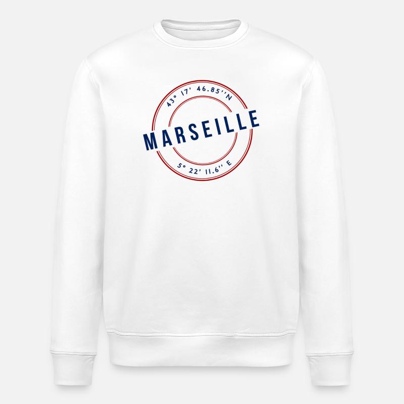 Marseille Coordonnées Géographiques Badge - Sweat bio ROLLER Stanley/Stella Unisexe - blanc
