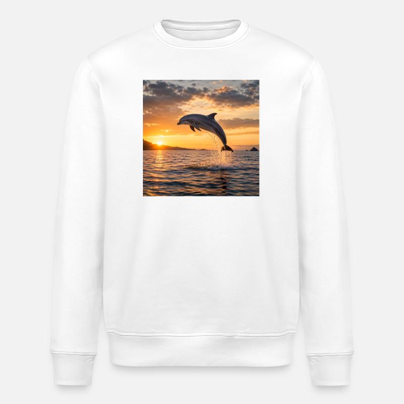 Delfin bei Sonnenuntergang - Stanley/Stella Unisex Bio-Sweatshirt ROLLER - Weiß